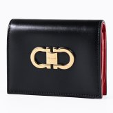 【スペシャルラッピング付き】フェラガモ Salvatore Ferragamo サルヴァトーレフェラガモ 二つ折り財布 小銭入れ付き ウォレット ダブル・ガンチーニ レディース ブラック レッド 220627 770769 001 0770769 折財布