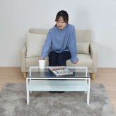 ガラスセンターテーブル Arca ONTB0293 ローテーブル ガラステーブル 強化ガラス 不透明 棚板 ディスプレイ ブラック ホワイト 幅75cm 高さ37.5cm アジャスター シンプル モダン 1人暮らし 1人 2人 マンション リビング 新生活
