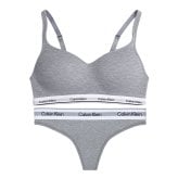 カルバンクライン Calvin Klein(CK) ブラ&ショーツ Tバック セット ノンワイヤー ロゴ 無地 下着 アンダーウェア QP3561O+F3786 レディース グレー