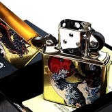 ZIPPO ライター 波龍 和柄 ジッポ ブラスバレル 和風 竜 ドラゴン アンティークゴールド かっこいい お守り 渋い 金 メンズ おしゃれ ギフト プレゼント