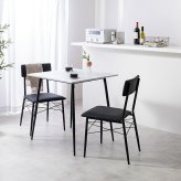 ダイニング家具 【3点セット】 ダイニングテーブルセット 食卓 チェア 椅子 机 リビング カフェ 大理石 石目柄 一人暮らし 一人用 黒脚 幅70 2人掛け 3点 在宅 リモートワーク 軽量 いす イス 正方形 PVC スチール