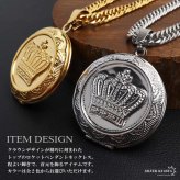 ステンレス ロケットネックレス HIPHOP ダブル喜平チェーンネックレス ロケットペンダント クラウンネックレス 写真 記念 思い出 50cm 60cm ゴールドネックレス 18KGP シルバー 王冠 6面カット メンズ 男性 金属アレルギー対応