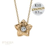 ハワイアンジュエリー ダイヤモンド イエローゴールド ネックレス プルメリア スターフラワー 14K K14イエローゴールド 一粒ダイヤモンド 鑑定書付 K10 10Kあずきチェーン太0.7mm ギフトラッピング可能 彼女 妻 女性 レディース プレゼント ハロウィン 【品番：CG-GP102】