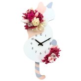 【専用ギフトボックス入り】 しっぽが揺れる 三毛猫 花時計 ピンクローズ プリザーブドフラワー 掛け時計 壁掛け時計 振り子時計 時計 ねこ ネコ 猫好き アニマル 花 ギフト プレゼント 新築祝い 引っ越し祝い 誕生日 退職祝い 女性 記念日 ルルズ Lulu＊s 0860