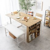 伸長式 ダイニングセット 2~4人用 ダイニングチェア2脚 ダイニングベンチ 収納付き 幅100~135cm 2人用 4人用 天然木 新生活 テーブル 食卓 木製 省スペース 北欧 モダン カントリー おしゃれ