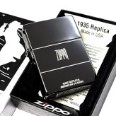 ZIPPO ライター 1935 クラシックロゴ ジッポ ブラックニッケル 黒 角型 外ヒンジ 3バレル エッチング彫刻 銀差し シンプル かっこいい 高級 ギフト メンズ プレゼント