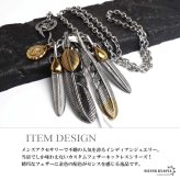 ステンレス フェザーネックレス インディアンジュエリー ペンダントネックレス メンズネックレス シルバー ゴールド 太角 あずきチェーン 細身 羽根 イーグル 精巧 立体的 男性 金属アレルギー対応