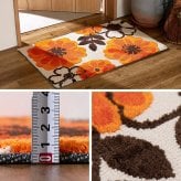 ラグ カーペット 玄関マット ジュリア 約70×120cm 滑り止め フラワー 花柄 オレンジ おしゃれ 室内 屋内 エントランスマット