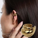 ステンレス ぷっくり 3連イヤーカフ ニュアンスイヤーカフ メタル 不規則 かわいい ゴールド 18KGP 片耳1点 シンプル プチプラ 耳の穴不要 痛くない レディース 女性 金属アレルギー対応フェイクピアス ノンホール イヤリング