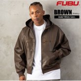 FUBU フブ レザージャケット メンズ レディース fam-62300 フェイクレザー ジップ フーディー パーカー ブルゾン 合皮 スクリプトロゴ 刺繍 ビッグシルエット ストリート ヒップホップ ダンス カジュアル M L XL XXL 2026FW Karlas