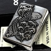 ZIPPO ライター メタル重ね貼り アンティークシルバー 鯉 ジッポ クロームバレル カープ 和柄 日本 おしゃれ かっこいい メンズ 渋い ギフト プレゼント