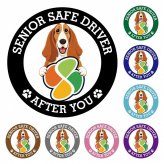 カーサイン 高齢者マーク SENIOR SAFE DRIVER バセットハウンド ステッカー シール 直径13cm 肉球 日本製 車