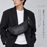 ボディバッグ クロコダイル メンズ 腹革 センター取り ワニ革 ショルダーバッグ スリングバッグ 斜め掛けバッグ マットブラック 牛革 本革 本物 大容量 ポーチ付き 長財布入る プレゼント ギフト 送料無料