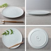 旅籠 丸皿 青白 28.3cm 1000g  プレート 網代 大皿 ピザ皿 パスタ皿 大きい ホームパーティー おしゃれ インスタ映え 皿 食器 青白磁 陶器 日本製 美濃焼 和食器 小田陶器  食洗器対応 ギフトカード対応
