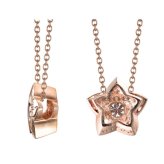 ハワイアンジュエリー ダイヤモンド ピンクゴールド ネックレス プルメリア スターフラワー 14K K14ピンクゴールド 一粒ダイヤモンド 鑑定書付 K10 10Kあずきチェーン太0.7mm ギフトラッピング可能 彼女 妻 女性 レディース プレゼント ハロウィン 【品番：CG-GP102R】