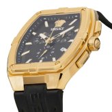 ヴェルサーチェ 腕時計 メンズ ゴールド ブラック クロノグラフ 44mm VERSACE SPORTY TONNEAU GRECA スポーティ トノー グレカ 黒 レザー 革ベルト スイス製 高級 ブランド おしゃれ プレゼント ギフト 卒業 入学 お祝い