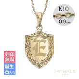 ゴールド ネックレス ハワイアンジュエリー ネックレス イニシャル イエローゴールド ネックレス 刻印 無料 誕生石入れ可 エンブレム型 イニシャル 14K K14 K10カットあずきチェーン太0.9mm ギフトラッピング可能 プレゼント ハロウィン 【品番：CG-GP111-228SDC4】