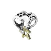 ボックス・ショッパー付 PANDORA(パンドラ) ★ Lucky Star & Heart Charm ★ラッキースター＆ハート チャーム ★ ブレスレット カスタマイズ アクセサリー シンプル 日常使い 誕生日 記念日 母の日 プレゼント ギフト｜チャーム 単品