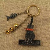 猫 キーホルダー 本革 ピアノ 猫モチーフ 魚の骨 鈴付き レザー バッグチャーム キーリング 音楽 楽器 ねこ ネコ おしゃれ かわいい プレゼント ギフト
