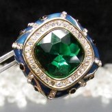 七宝焼グリーン17面カット人工石合金大ぶりピアスシルバー925ポスト