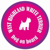 カラフル Dog on board ウエストハイランドホワイトテリア ピンク＆パープル カーサイン 車 マグネットステッカー 犬 マグネット 強力 直径13cm 丸型 おしゃれ かわいい ドラレコステッカー 安全対策 危険運転 煽り運転 アニマル 動物 犬種別 屋外 防水 屋内