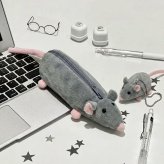 ネズミ ペンケース ぬいぐるみ ふわふわ アニマル 筆箱 メガネ付き かわいい 文房具 小物入れ ペンポーチ 学生 男の子 女の子 持ち運び プレゼント ギフト