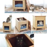 ラタン ペットハウススツール ペットと一緒にくつろぐ クッション付き 椅子 テーブル ネコ イヌ 猫 室内用 屋内用 小型犬 ペット用品 グッズ キャットタワー 省スペース 犬用 猫用 かわいい おしゃれ リゾート ホテル ケージ 最大2 天然木 イス