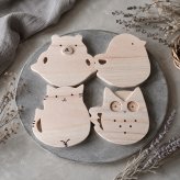 国産ヒノキの動物コースター4枚セット｜クマ・ヒヨコ・ネコ・フクロウ｜木製コースター｜ギフト・インテリア