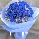 プリザーブドフラワー青い薔薇25本とかすみ草の花束／青い薔薇の奇跡と祝福