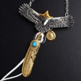 ステンレス 特大イーグルネックレス フェザーネックレス インディアンジュエリー ペンダントネックレス メンズネックレス 50cm 60cm 18KGP 太角 あずきチェーン 太陽メタル 細身 羽根 精巧 立体的 かっこいい 男性 金属アレルギー対応