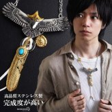 ステンレス 特大イーグルネックレス フェザーネックレス インディアンジュエリー ペンダントネックレス メンズネックレス 50cm 60cm 18KGP 太角 あずきチェーン 太陽メタル 細身 羽根 精巧 立体的 かっこいい 男性 金属アレルギー対応