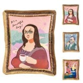 アートクッション Mサイズ アート 絵画 クッション モナリザ ゴッホ 牛乳を注ぐ女 刺繍 抱き枕 ギフトかわいい インテリアモナリザ