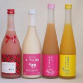 果物梅酒4本セット(ミルクたっぷりいちごの梅酒 もも梅酒 ヨーグルト梅酒(福岡) 馬路村のゆず梅酒) 720ml×2本 500ml×2本