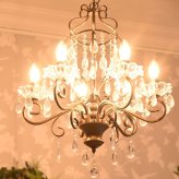 照明 ライト シャンデリア LED電球付き 6灯 茶 ブラウン 簡単取り付け アンティーク シーリング付き オールドブリテン お手軽 天井 エレガント シック おしゃれ 6畳 ダイニング リビング ヨーロピアン か 新築祝い 引越し祝い