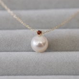 ［pearl597］ 8mm - 8.5mm ホワイトピンク ペンダント ネックレス 1月 誕生石 ガーネット あこや真珠