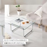 ガラステーブル センターテーブル ローテーブル リビングテーブル 幅55cm 正方形 強化ガラス 透明 クリア天板 メッキ脚 シルバー調 モダン スタイリッシュ シンプル おしゃれ カフェ風 北欧 コンパクト ミニテーブル 一人暮らし スチール 机 家具 新生活