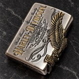 ジッポライター ハーレーダビッドソン ZIPPO かっこいい アンティーク シルバー＆ゴールド 金銀 古美仕上げ 3面メタル 鷲 日本国内限定モデル メンズ ギフト