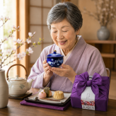 【早割】敬老の日 退職 名入れ ギフト SXX 有田焼 フタ付き 花蝶 横長 湯飲み 単品 木箱入り / プレゼント ギフト 退職 記念 誕生日 還暦 古希 喜寿 傘寿 米寿 緑寿 早寿 長寿 祝い