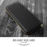 長財布 ラウンドファスナー BEAMZ SQUARE ビームズ スクエア ブラック 黒 カーボンレザー メンズ レディース BS-35907BK