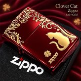 ZIPPO ライター ねこ キャット ジッポ 猫 クローバー ロゴ 四つ葉 かわいい おしゃれ ジッポー レッド 赤 ネコ 可愛い 女性 レディース メンズ ギフト プレゼント