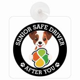 カーサイン 高齢者マーク SENIOR SAFE DRIVER ジャックラッセルテリア 車内用 吸盤タイプ 収れん火災防止タイプ 肉球 日本製 車 ステッカー