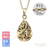 ゴールド ネックレス ハワイアンジュエリー ネックレス ゴールド イエローゴールド ネックレス 刻印 無料 誕生石入れ可 ティアドロップ 14K K14 14k k14カットあずきチェーン太0.9mm ギフトラッピング可能 プレゼント ハロウィン 【品番：CG-GP119-CH123】