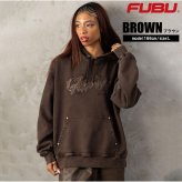 FUBU フブ パーカー メンズ レディース fam-62704 フェイクレザー パッチ フーディー プルオーバー スウェット ウォッシュ加工 ビッグシルエット ストリート ヒップホップ ダンス カジュアル トップス M L XL XXL 2026FW Karlas