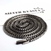 ステンレス 定番 ダブル喜平ネックレス 幅5mm 細身 チェーンネックレス メンズネックレス 6面カット 燻し アンティークシルバー 45cm 50cm 60cm 細め シンプル 王道 中折れ式 存在感 男性 金属アレルギー対応