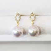 ［pearl626］ 8mm -  8.5mm パール ピアス ダイヤ あこや真珠 K18YG K18WG 0.06ct ダイヤモンド 天草