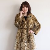 レオパード キャット コート 毛皮 テーラーカラー ベルト 付き 着丈90cm レディース ナチュラル ギフト プレゼント 7F (01000865r)