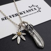 シルバー925 フェザーネックレス インディアンジュエリー ペンダントネックレス メンズネックレス シルバー 太角 あずきチェーン 細身 羽根 イーグル リーフ 小さめ 小ぶり 大人 精巧 立体的 男性 金属アレルギー対応