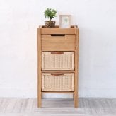 チェスト アジアン家具 収納 キャビネット シェルフ ラタン バスケット 天然素材 チーク無垢木製 籐 3段 スリム アジアン 衣類洋服収納 シャツ収納 北欧 韓国インテリア ナチュラル 新生活