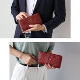財布 メンズ レディース カイマンワニ 高級感 ゴールドファスナー 上品なワインカラー ラウンドファスナー カード24枚大容量 ポケット付き ギフト プレゼント 赤 レッド 4FA (06001985r)