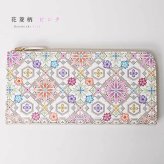 【お種銭付】【 浅草文庫 】 L字ファスナー 長財布 花菱 はなびし 柄 スリム 財布 サイフ 友禅染 浅草 文庫革 江戸小紋 送料無料 レザー 牛革 レディース ギフト プレゼント 大容量